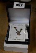 Three pairs of boxed as new Paula Bolton Bauhaus silver earrings (9917).
