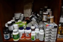 A quantity of health and fitness supplements to include LIVWELL plant protein bag and FWC vegan