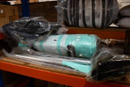 A NO32 inflatable paddleboard together with paddle, pump, foot grips and carry bag in green (Not