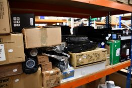 A quantity of assorted printer ink/toner cartridges and printer parts.