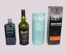Haig Club single grain whisky (700ml), Ardbeg 10yr single malt whisky (700ml), Auchentoshan single