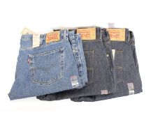 Three pairs of as new Levi's jeans - two 501 Original and one 505 Regular (W 44, L 30).