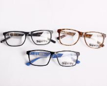 Three pairs of as new Superdry glasses frames with clear glass (RRP £120 each).