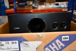 A pre-owned boxed Yamaha sub woofer in black (YST-FSW050).