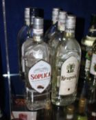 Four Krupnik Premium vodkas (700ml), a Wyborowa Pure Rye Grain Wodka (700ml) and a Soplica Szlachtna