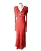 One Ellery Elena plush satin ruched long dress in pink (UK 12).