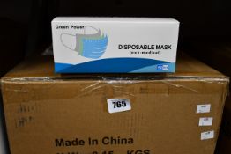 A large quantity (2000) of Green Power daily disposable face masks complying with British standards,