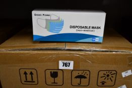 A large quantity (2000) of Green Power daily disposable face masks complying with British standards,
