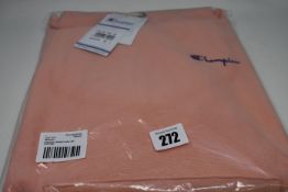 Two as new Champion relaxed hoodies with chest logo in light pink (Both L).
