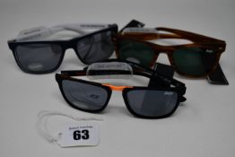 Three pairs of as new Superdry sunglasses (RRP £70 each).