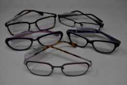 Five pairs of as new glasses frames with clear glass to include Yous, Paul & Joe and Maggy Rouff (
