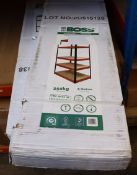 Two boxes of as new RB Boss freestanding shelving (4 shelves and 5 shelves).