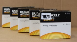 Five boxes of 60 as new Duracell Activair hearing aid batteries (Size 10).