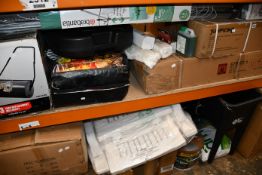 A quantity of garden related items to include two boxed as new trampolines, one boxed as new Ozito