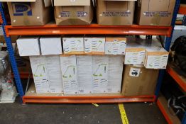 Twenty Alba Poppins fluorescent LED lamps and a box of various bulbs.