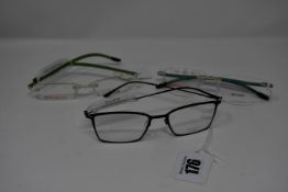 Two pairs of as new SwissFlex glasses frames with clear glass (RRP £200 each) and a pair of as new