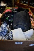 A box of assorted clothing to include Luisa Cerano, Laurel and Riani (Various sizes).