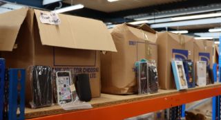 Four boxes of assorted as new phone cases and wallets (Approx. 2000 items).
