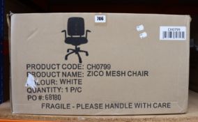 A boxed as new Zico mesh back operator chair in white.