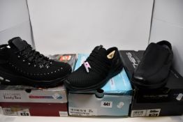 Three pairs of as new Skechers footwear; Skech Ultra-Flex (UK 6), Bregman Sergo (UK 9.5) and D'Lites