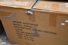 One boxed as new Swivel Cocoon chair in grey (519783).