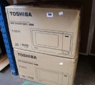 Two boxed as new Toshiba digital solo microwave ovens (MM-EM20P WH).