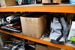 A large quantity of sports related items to include one Body Sculpture twist stepper, skipping ropes