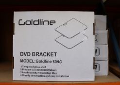 Five boxed as new Goldline tempered glass shelf DVD brackets (609C).