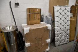 A quantity of miscellaneous items to include one Burco water boiler and one boxed as new cabinet.