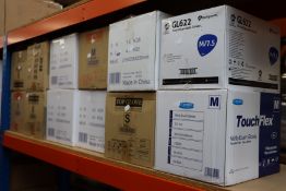 One hundred and twenty boxes of various disposable gloves (Boxes of 100, S,M).