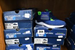 Five pairs of children's as new Skechers Speed Blitz trainers (UK 9.5, 10.5, 12, 13,13.5).