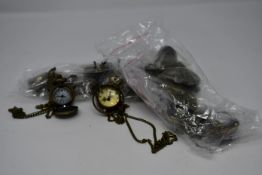 A quantity of as new Quartz novelty pocket watch necklaces to include Harry potter and The Deathly