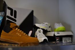 Three pairs of as new Fila trainers; Disruptor II Brights Junior (UK 11K), F-13 Weather Tech (UK