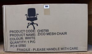 A boxed as new Zico mesh back operator chair in white.