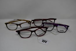 Four pairs of as new Oxibis glasses frames with clear glass (RRP £230 each).