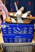 Two pairs of as new Birkenstock Arizona Eva black/scuba blue (Size UK 2 x 7 1/2) and one pair of