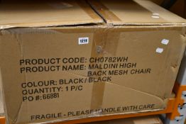 One boxed as new Maldini high back mesh chair in black and white (CH0782WH).
