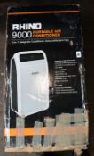 A boxed as new Rhino 9000 3 in 1 portable air conditioning, dehumidifier and fan.