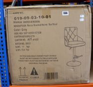 One boxed as new Rocco brushed velvet bar stool in grey.