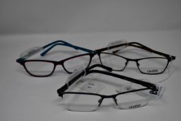 Three pairs of as new Oxibis glasses frames with clear glass (RRP £230 each).