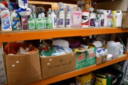 A large quantity of cleaning and personal hygiene related items to include disinfectants, hand
