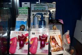 A Pipedream beginner's power penis pump, three Doc Johnson so pumped penis pump with sleeve, two