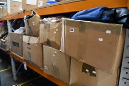 Seven boxes of assorted clothing and related items.