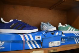 Three pairs of as new Adidas Gazelle trainers (UK 13K, 4 and 8.5).