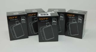 Five boxed as new Aspire Gusto Mini Pod Vape Kits (Boxes sealed) (Over 18's only).