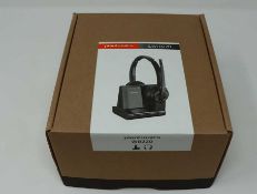 A boxed as new Plantronics Savi W8220 Wireless DECT Stereo Headset with Dock (Box opened).