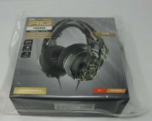 A boxed as new Plantronics RIG 400 Forest Camo Gaming Headset (3.5mm Universal/PC) (Box sealed).