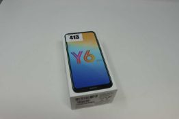 A boxed as new Huawei Y6 (2019) MRD-LX1 32GB in Sapphire Blue (IMEI: 864117044996616) (Box opened).