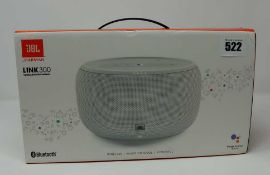 A boxed as new JBL Link 300 Voice Activated Smart Speaker in White (Box opened).