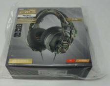 A boxed as new Plantronics RIG 400 Forest Camo Gaming Headset (3.5mm Universal/PC) (Box sealed).